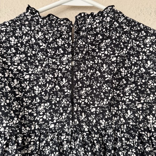 Mini Abito Zara Stampato Popeline Manica Lunga Cottagecore Nero Bianco Medium - Foto 7 di 8