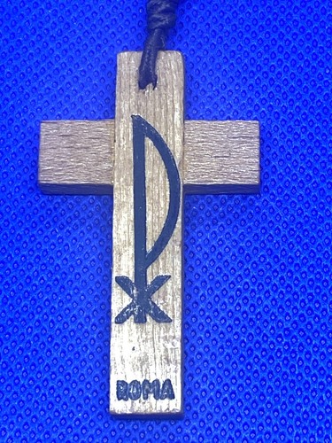 Vintage Italian Wooden Rosary Beads Olive Wood Cross Roma Chi-Rho 40cm - Picture 2 of 4