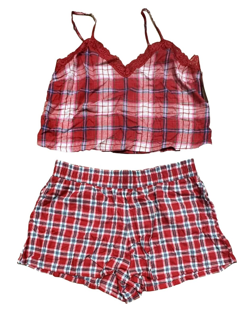 Colsie Pajama Set Women's Lace Trim Woven Tank And Shorts Pajama