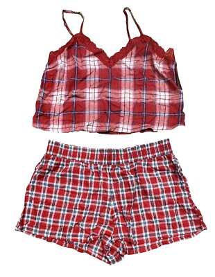 Women's Lace Trim Woven Tank and Shorts Pajama Set - Colsie Red Extra Small