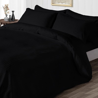 Gracious Egyptian Cotton 1000TC 3 PCs Duvet Set Full XL Size Black Stripes