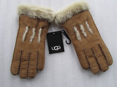 UGG Gloves Exposed 3 Point Shearling Chestnut Small New $225