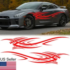 2x Universal Sport Red Flame Totem Car Side Body Door Fender Vinyl Decals