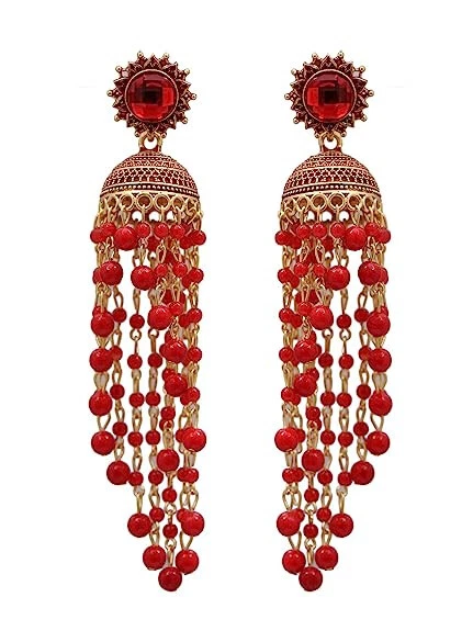 Alloy Red And Golden Gold Plated Stone Jhumka Earring, 2inch(Length) at Rs  260/pair in Bathinda