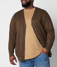 NWT St. Johns Bay Fine Gauge Mens V Neck Long Sleeve Cardigan BROWN 3XLT