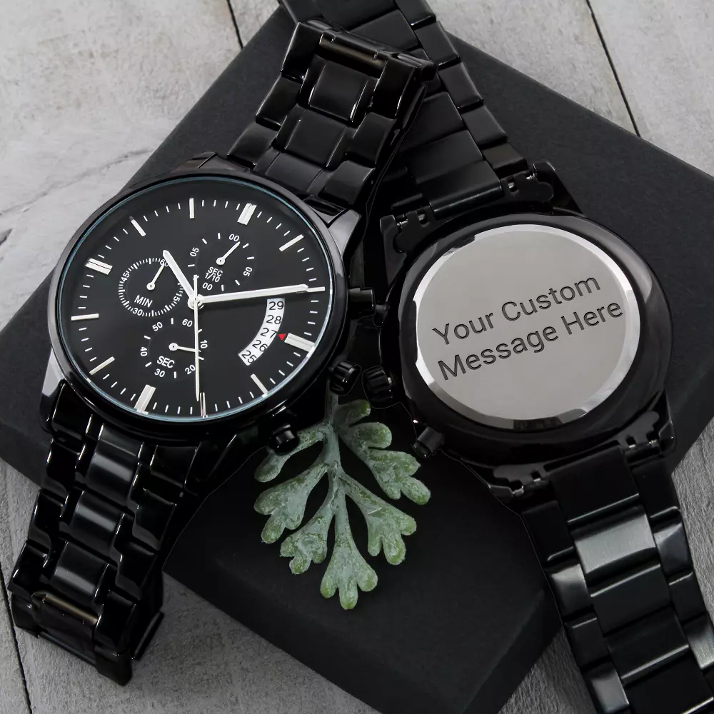 Men Black Metal Watch Custom Engraved Watches Best Gift for Boyfriend  Husband