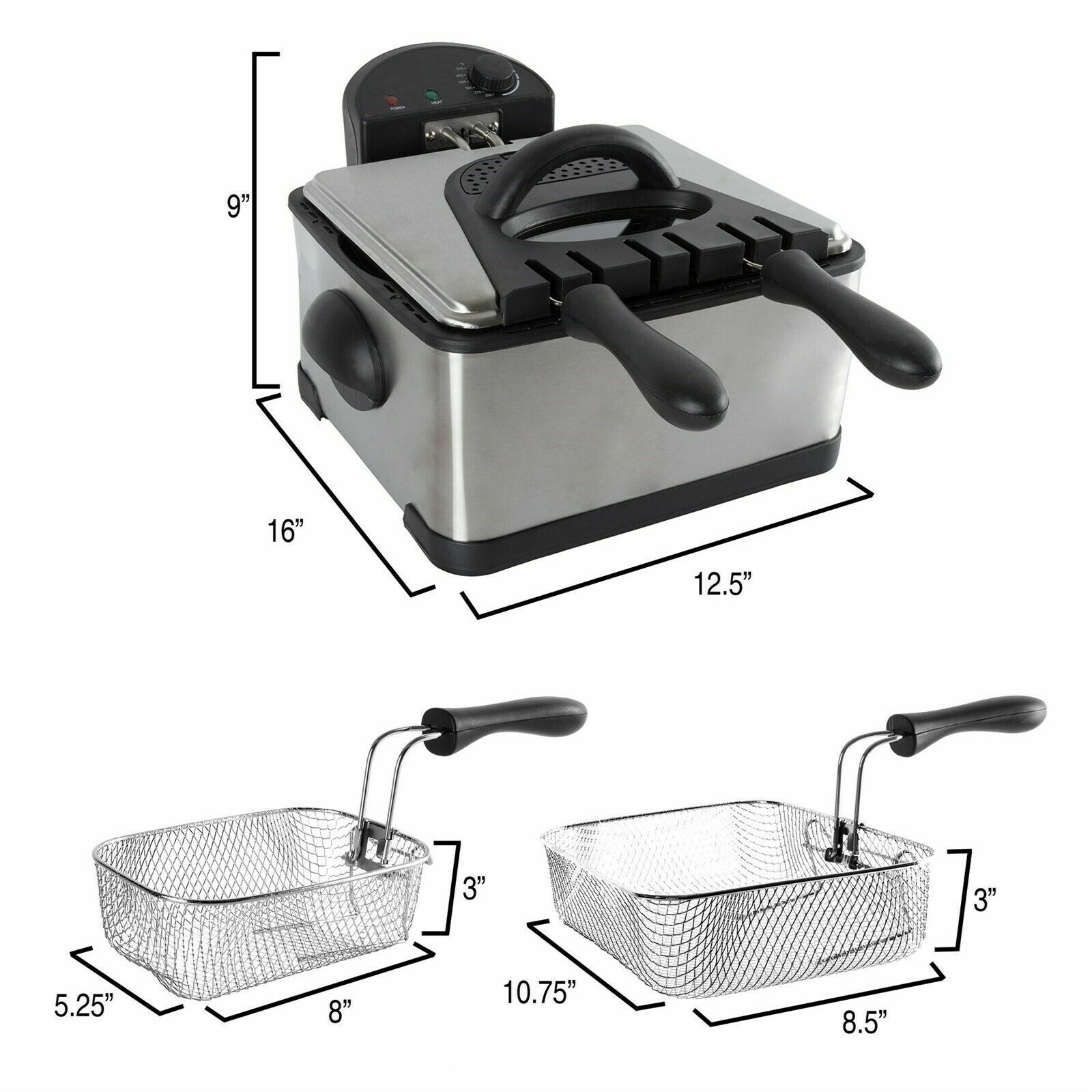 Large Chef Buddy Electric Deep Fryer 4 Liters 3 Baskets Hot Oil Cooker