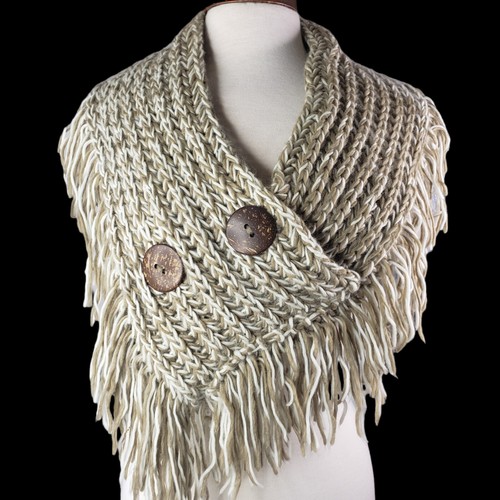 Fringe Infinity Scarf Knit Loop V NECK Winter Circle Cable Wood Buttons ...