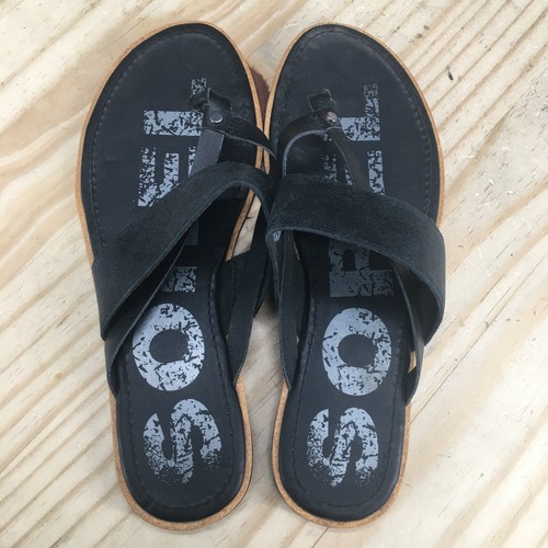 Sorel Sandals Womens 10 Ella II Easy Flip Slip On Thong Flats Black Leather - Picture 13 of 16