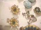 13 Pair Vintage Green, Turquoise Rhinestone Earrings All one Money — photo 4