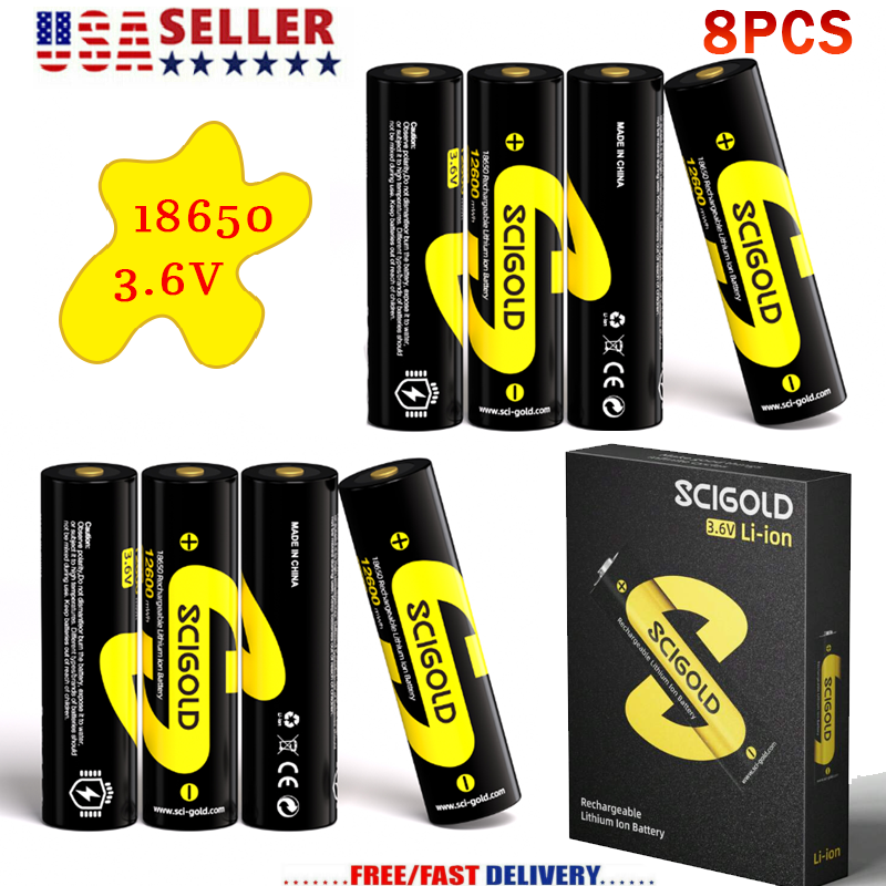 8pcs 3500mah 3.6v 12600mWh Scigold Rechargeable Batteries tool