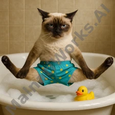 Siamese Cat Swimsuit Art | Funny AI Bath Scene | Digital Download Print