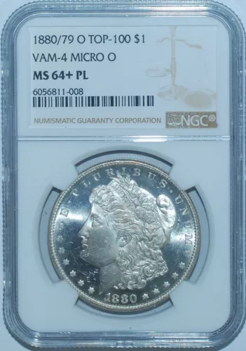 1880/79 O NGC MS64+PL VAM-4 Crossbar Overdate Micro O Prooflike Morgan Dollar