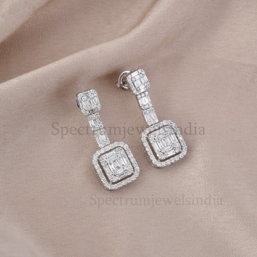Lab Grown CVD Diamond Dangle Earrings Gift 18k White Solid Gold 2.90 Ct. - Picture 4 of 8