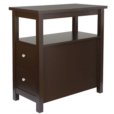 End Table Narrow Chairside Table w/Drawer & Open Storage Shelf Nightstand Brown