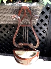 Antique Wooden Lyre (Harp) Mahogany Hanging Wall Pocket Planter Plant Pot Sconce