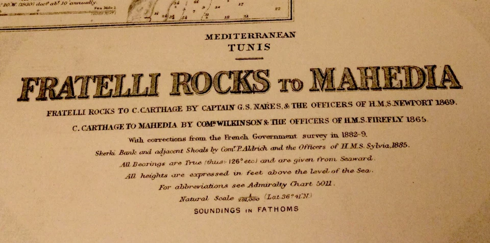 CARTA DE ALMIRANTAZGO DE COLECCIÓN. No.250. TUNECINO, MAHEDIA, KELIBIA. Edición 1867. Foto 2 de 4