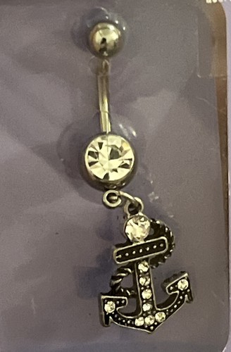 Claire’s Ship Anchor Crystal Bling Belly Button Navel Ring Piercing 14gauge NEW - Picture 2 of 10