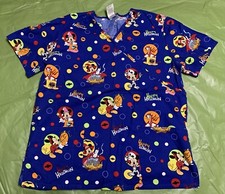 MICKEY MOUSE Halloween Scrub Top Medium Disney Minnie Mouse Donald Duck Womens