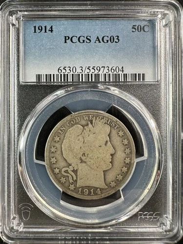 1914 (P) Barber Half Dollar - PCGS AG3 - Lowest Mintage in Series, Honest Wear