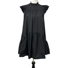 Anthropologie Love The Label Womens Smocked Poppy Cotton Poplin Dress XS Black