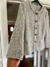 Lovely FRANK WALDER Brown Beige Grey & Black Fleck Tweed Textured Jacket UK16