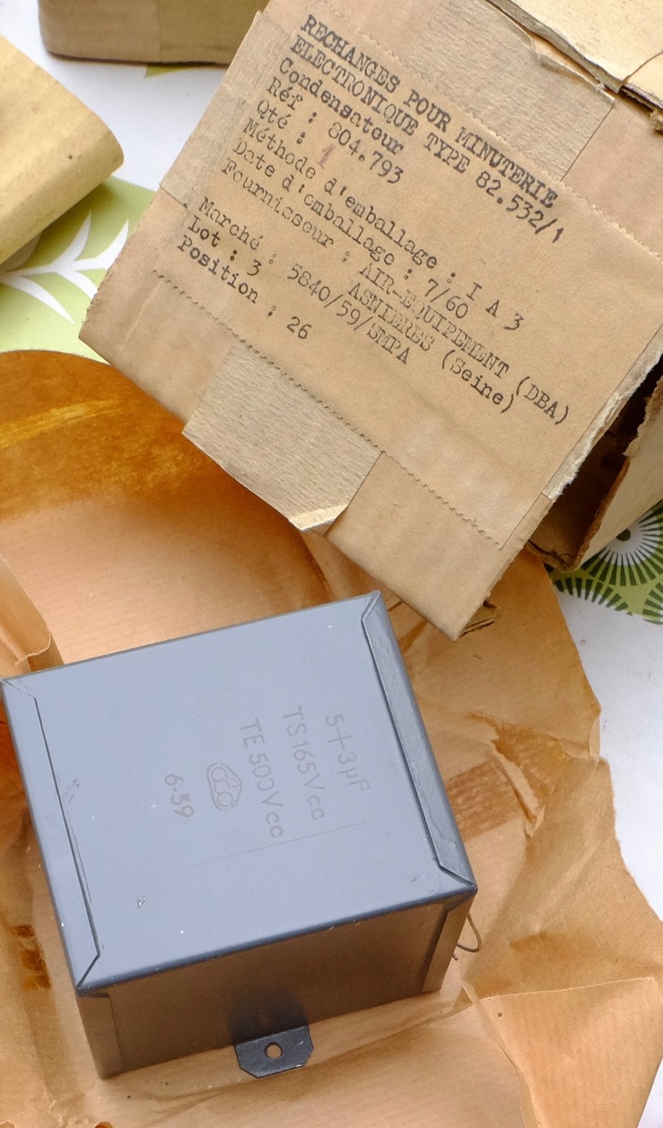 Condensateur papier SCO double capacité 5uF + 3uF 165V isolation haute fidélité