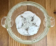 Joe St Clair Art Glass Ashtray White Flower Controlled Bubble Indiana Handmade