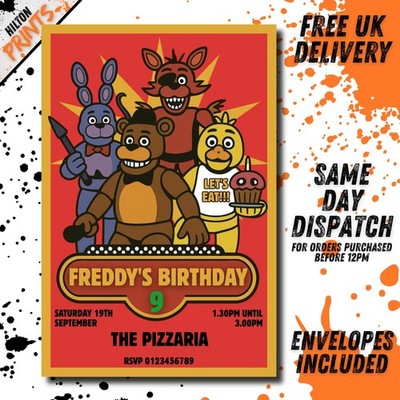 Five Nights At Freddy's Geburtstagsparty Einladungen x12