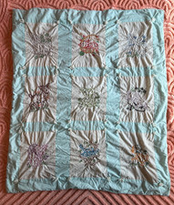 Vintage Hand Embroidered Baby Blanket w/ Zip Pouch in Back 9 Animal Squares