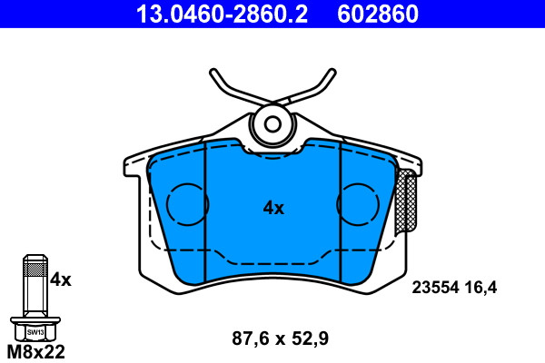 Rear ATE 13.0460-2860.2 Brake Pad Set, disc brake for ,AUDI,VW