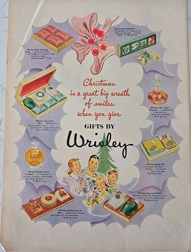 1951 Wrisley cologne perfume soap bubble bath Shaving lotion talcum Vintage ad