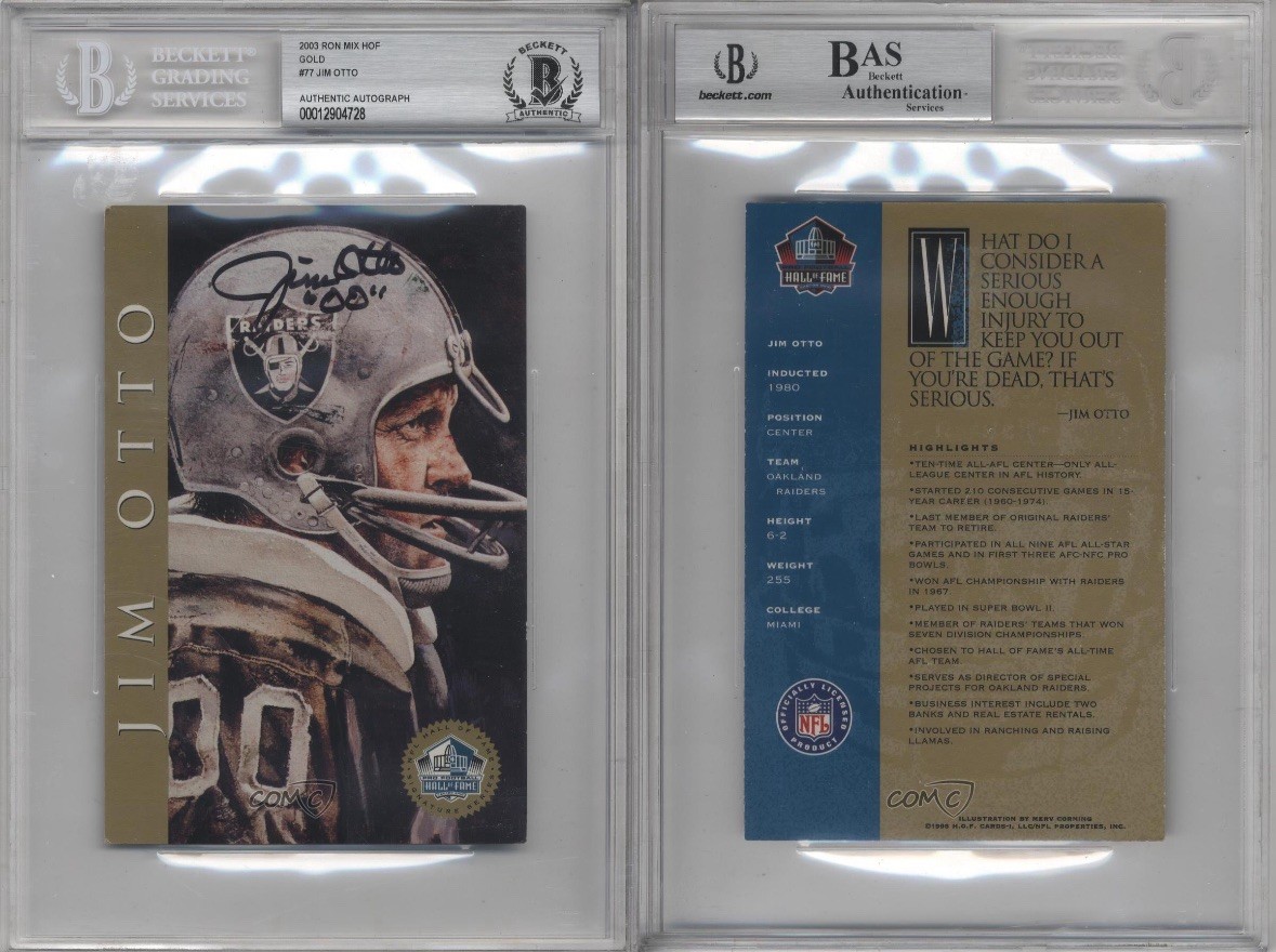 Jim Otto Oakland Raiders BAS 2003 Ron Mix Hall of Fame Gold BGS Authentic Auto HOF 