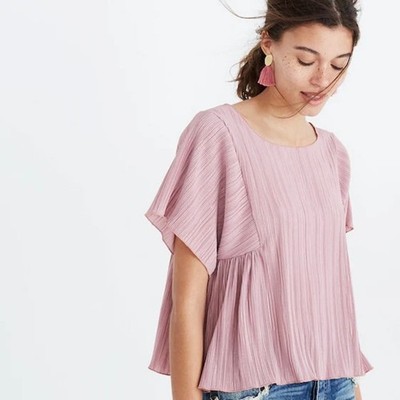 Madewell Texture & Thread Micropleat Top Womens Large Vintage Mauve Plisse 