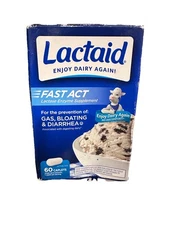 LACTAID PILLS TABLETS FAST ACT LACTOSE DAIRY INTOLERANCE LACTASE ENZYME 60 CT ~
