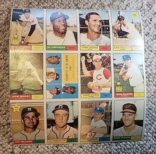 1961 Topps 12 Card Uncut Sheet Hank Aaron Banks Ron Santo Rookie Panel  Scarce