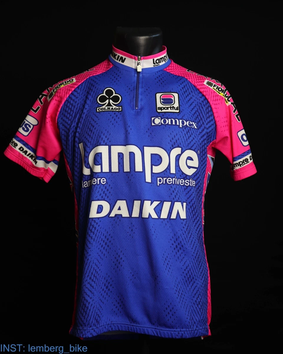 Maillot Cycliste Lampre Caffita 2005 Kappa - XXXL - Rose Et Bleu - Vintage