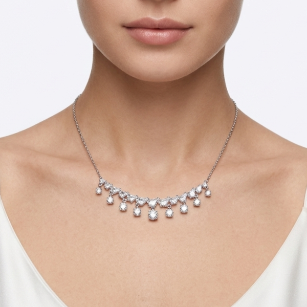 Swarovski Idyllia Necklace White Crystal Rhodium Plated Silver