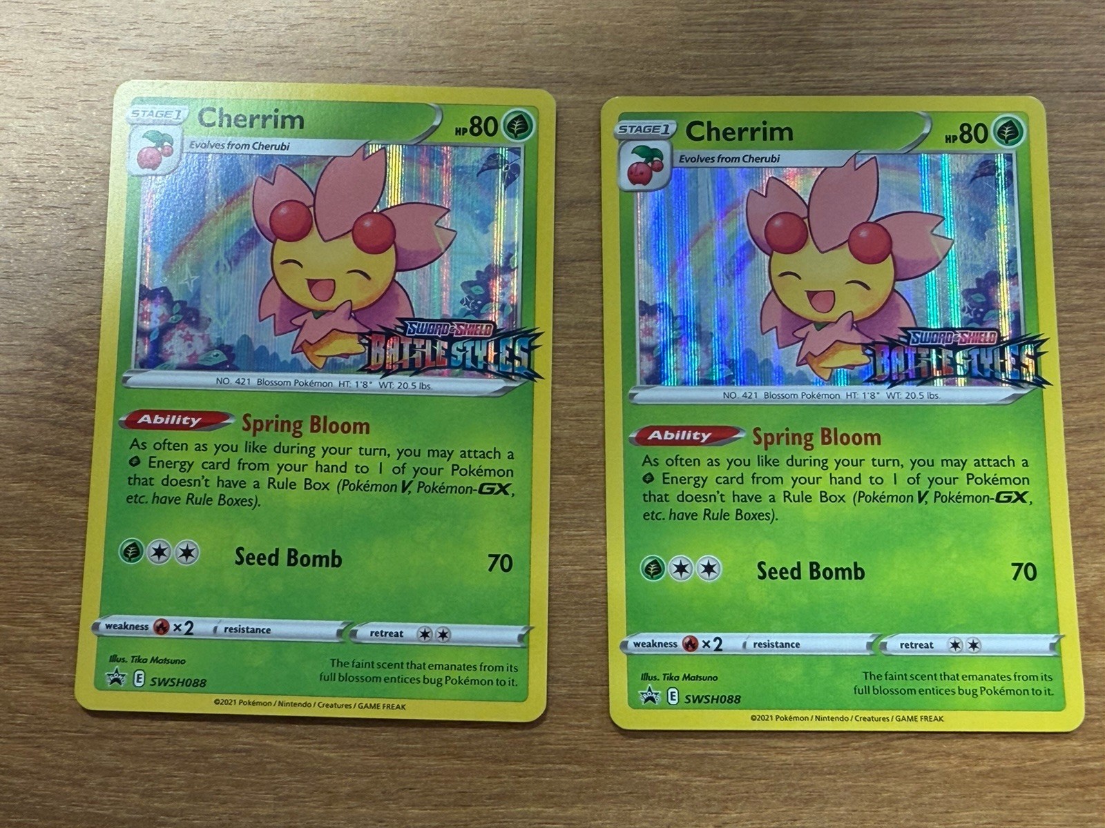 2x Pokemon Card Cherrim SWSH088 Black Star Promo STAMPED Battle Styles LP
