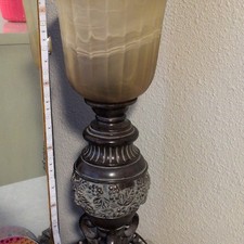 Brown Metal  Beige Glass Table Lamp, Corded, Wall Switch Control