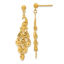 24k Yellow Gold Polished and Diamond-cut Peacock Post Drop & Dangle Earrings