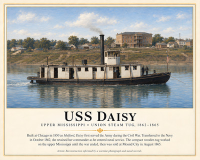 USS Daisy Steam Tug with Crew below a Riverbank Town Art/115558140