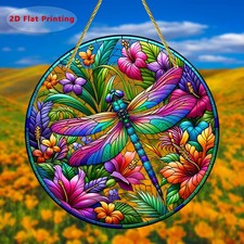 Rainbow Dragonfly Acrylic Suncatcher Vibrant Floral Garden Window Hanging