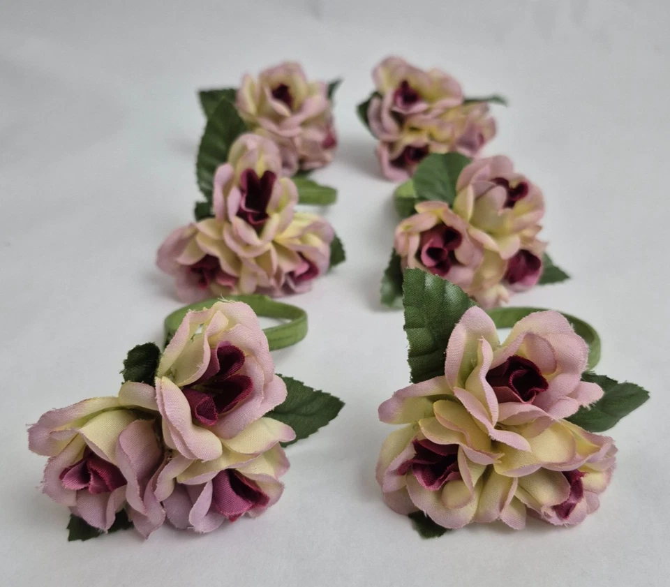 花卉餐巾环支架玫瑰多色粉红色面霜勃艮第 6 件套 — 第 2/4 张图片