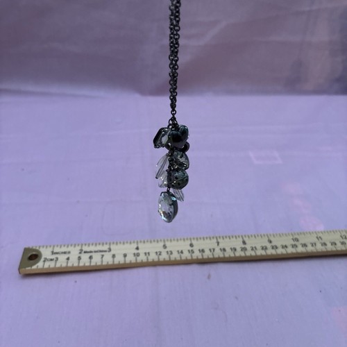 Necklace Black Beaded Crystal Pendant Silver Tone Costume Jewelry Hearts - Picture 5 of 6