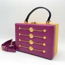 Borsa a tracolla Versace Medusa viola giallo in pelle a 2 vie con manico...