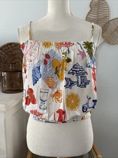 Sienna Sky Tank Top Shirt Crop Top Fruit Beach Amalfi Coast Capri Linen Medium M