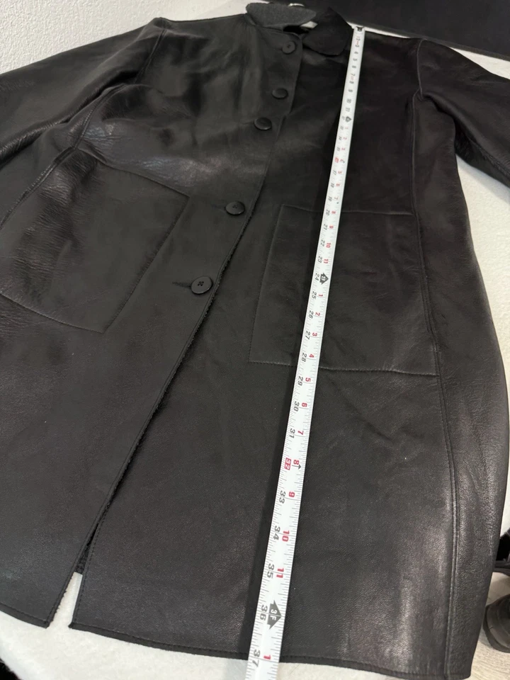 Abrigo Chaqueta Hilary Radley Mujer Talla 12 Negro Fino Cuero Largo Abotonado Luces  Foto 2 de 4