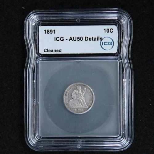 1891 Seated Liberty Silver Dime 10 ICG AU50 Details