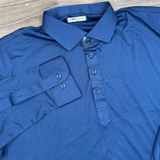 Collars Co Mens Size XL Dress Collar Polo Navy Blue Long Sleeve Performance